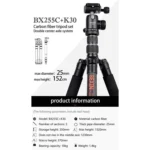 BEXIN BX255C K30 Portable Carbon Fiber Tripod for Camera Dslr - Image 10
