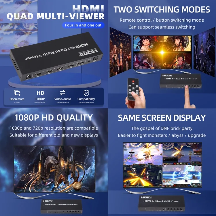 HDMI0229_B7.webp 4 in 1 Out HDMI Quad Multi-viewer with Seamless Switcher, EU Plug - Image 8