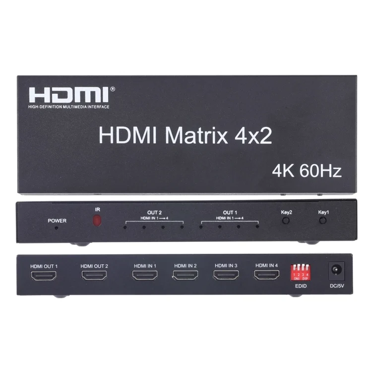 HDMI5001_3.webp HDMI 4x2 Matrix Switcher / Splitter with Remote Controller, Support ARC / MHL / 4Kx2K / 3D, 4 Ports HDMI Input, 2 Ports HDMI Output - Image 4