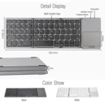 B033 Rechargeable 3-Folding 64 Keys Bluetooth Wireless Keyboard with Touchpad - Image 2
