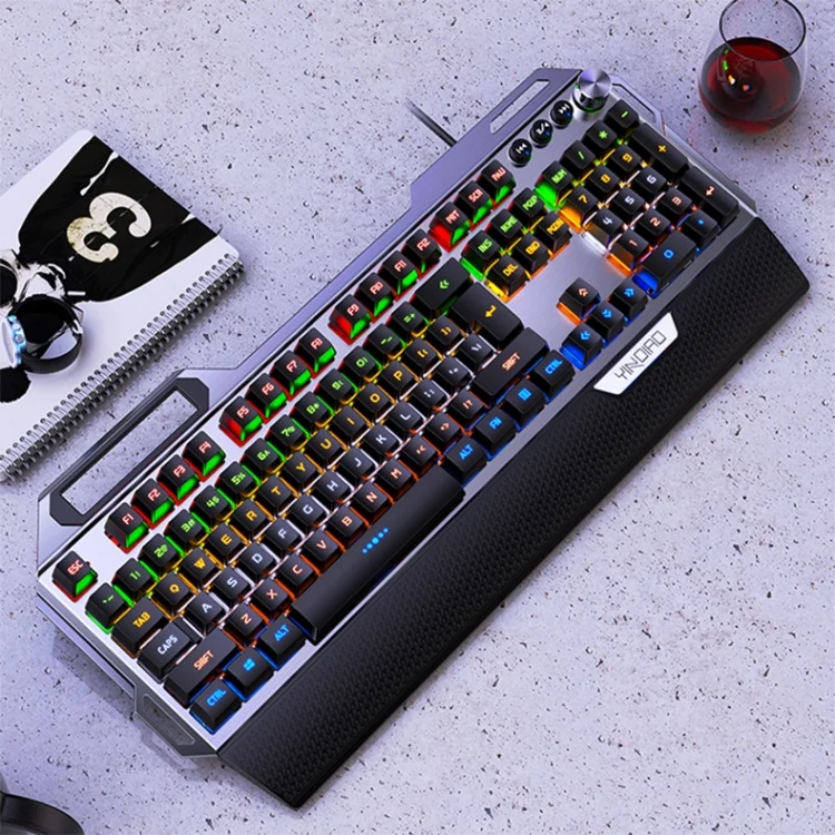 YINDIAO K100 USB Metal Mechanical Gaming Wired Keyboard, Mixed Light Blue Shaft