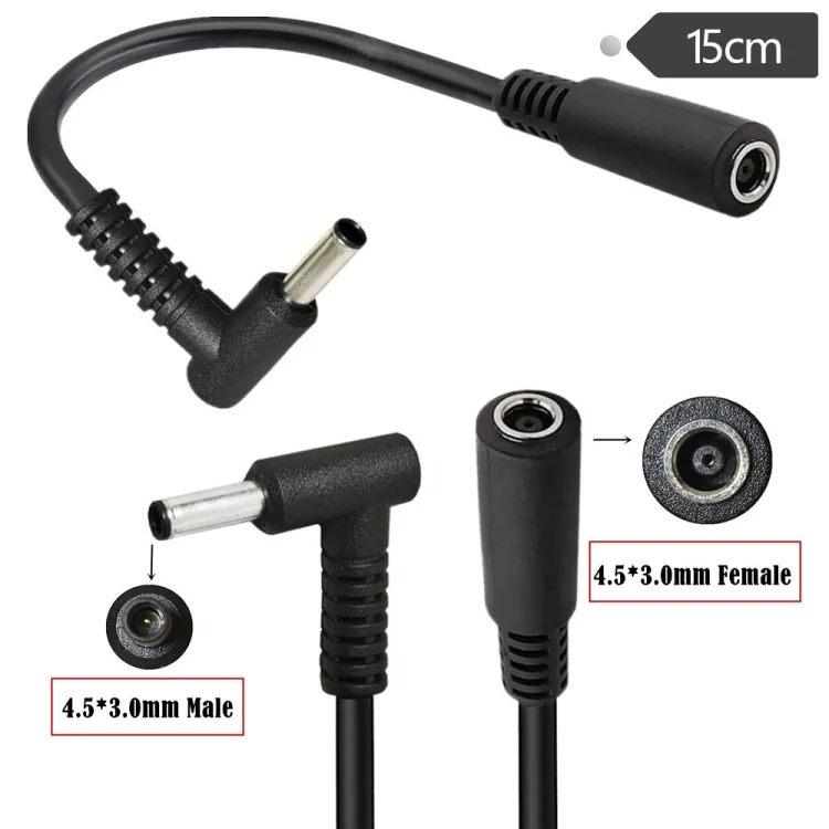 LA1194B_2.webp 4.5 x 3.0mm Elbow Male to Female Adapter 15cm DC Power Extension Cable for HP - Image 3
