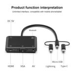 3 in 1 8 Pin + Micro USB + Type-C to AV + HDMI + VGA 15 Pin HD Screen Player Adapter Converter with Audio - Image 7