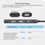 Blueendless 4 In 1 Multi-function Type-C / USB-C to HDMI + PD + Dual USB 3.0 HUB Expansion Dock - Image 3