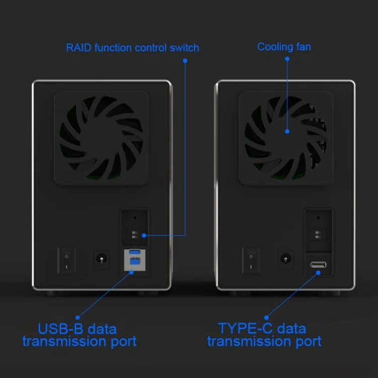 MC3273US_7.webp Blueendless Type-C / USB-C Interface 3.5 inch 2 Bay RAID Combination Array HDD External Enclosure - Image 8