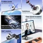 Yesido KM20 2K Zoom 4.0MP HD USB Webcam, Cable Length 1.5m with Fill Light - Image 3