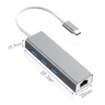 USB-C / Type-C to Fast Ethernet RJ45 & 3 x USB 3.0 Adapter Converter HUB - Image 3