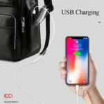 Bopai 851-019811 Large Capacity Anti-theft Waterproof Leathar Backpack Laptop Tablet Bag for 15.6 inch and Below, with USB Charging Port - Image 13