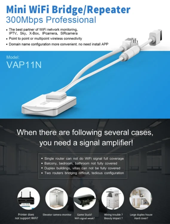 PC0133W_5.webp VONETS VAP11N Mini WiFi 300Mbps Repeater WiFi Bridge, Best Partner of IP Device / IP Camera / IP Printer / XBOX / PS3 / IPTV / Skybox - Image 6