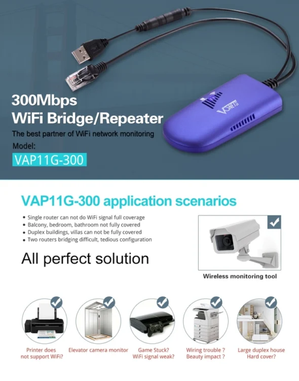 PC0134L_6.webp VONETS VAP11G-300 Mini WiFi 300Mbps Bridge WiFi Repeater, Best Partner of IP Device / IP Camera / IP Printer / XBOX / PS3 / IPTV / Skybox - Image 7
