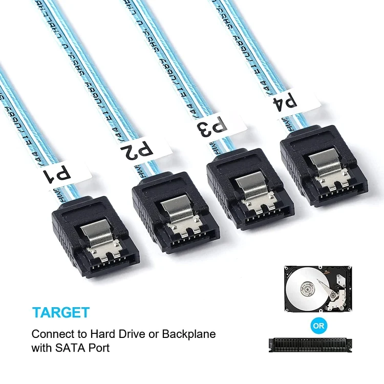 PC0178_2.webp Mini SAS SFF-8643 Host to 7-Pin 4 SATA Target Hard Disk 6Gbps Data Server Raid Cable, Length: 1m - Image 3