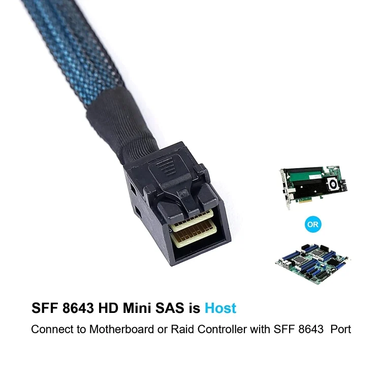 PC0178_3.webp Mini SAS SFF-8643 Host to 7-Pin 4 SATA Target Hard Disk 6Gbps Data Server Raid Cable, Length: 1m - Image 4