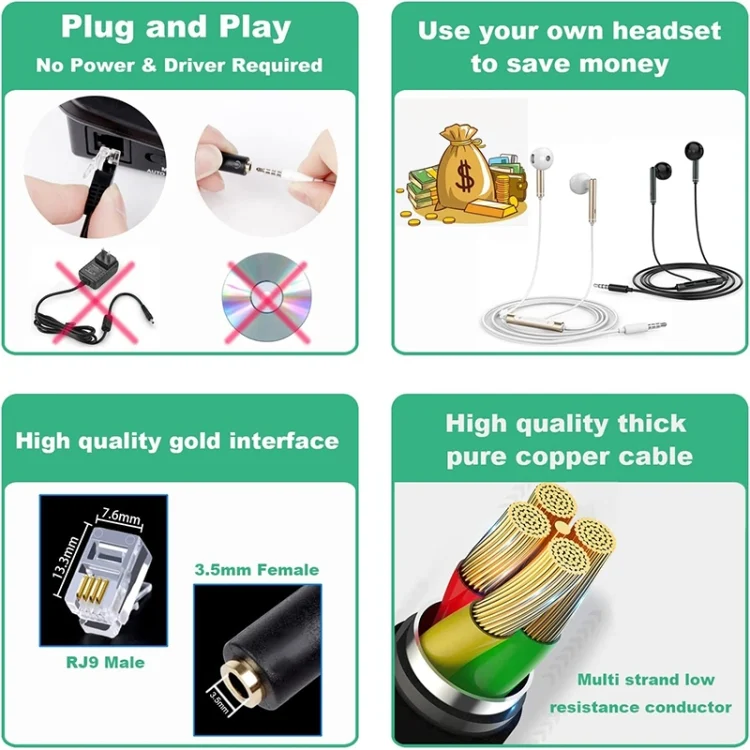 PC0185B_3.webp 3.5mm Jack to RJ9 PC / Mobile Phones Headset to Office Phone Adapter Convertor Cable, Length: 32cm - Image 4