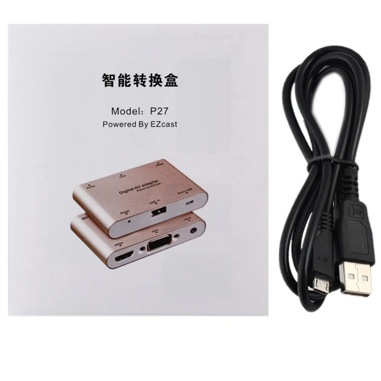 PC0324S_4.webp P27 Metal Cover Micro USB to HDMI + VGA HDTV Converter Digital AV Adapter, Power by EZCast, Support iOS / Android / Windows System - Image 5