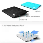 NUOXI L112A Four Fans Adjustable Speed Silent Notebook Computer Cooling Base USB Cooler Pad with 2 x USB Ports - Image 8