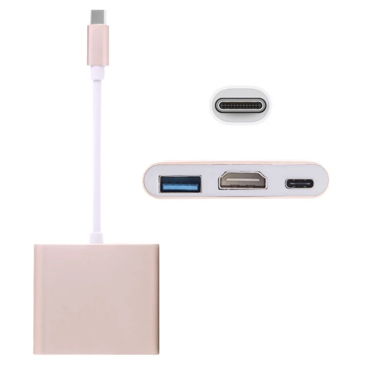PC0849J.webp USB-C / Type-C 3.1 Male to USB-C / Type-C 3.1 Female & HDMI Female & USB 3.0 Female Adapter - Image 1
