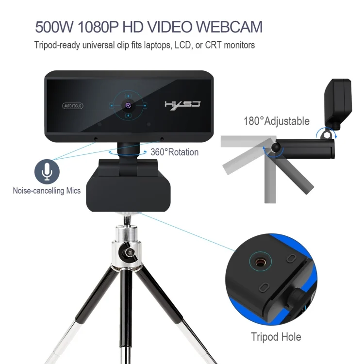 PC0861B_3.webp HXSJ S3 500W 1080P Adjustable 180 Degree HD Automatic Focus PC Camera with Microphone - Image 4