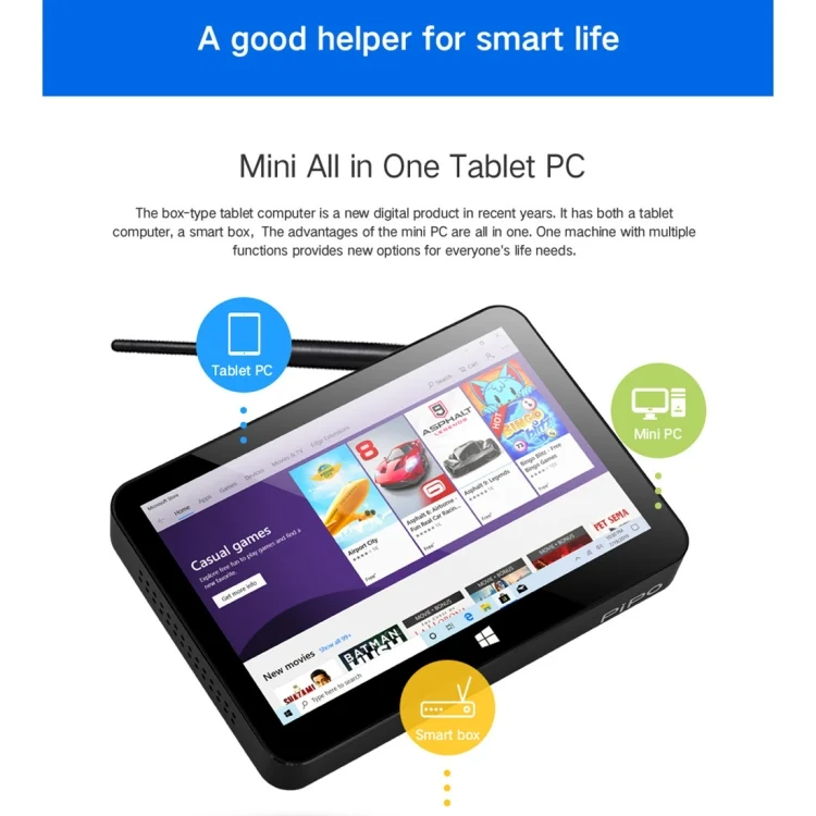 PC0989B_2.webp PiPo X11 TV Box Style Tablet Mini PC, 3GB+64GB, 9.0 inch Windows 10 Intel Celeron N4020 Quad Core up to 2.8GHz, US/EU Plug - Image 3