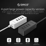 ORICO W5P-U2-100 USB 2.0 Desktop HUB with 100cm Micro USB Cable Power Supply - Image 7
