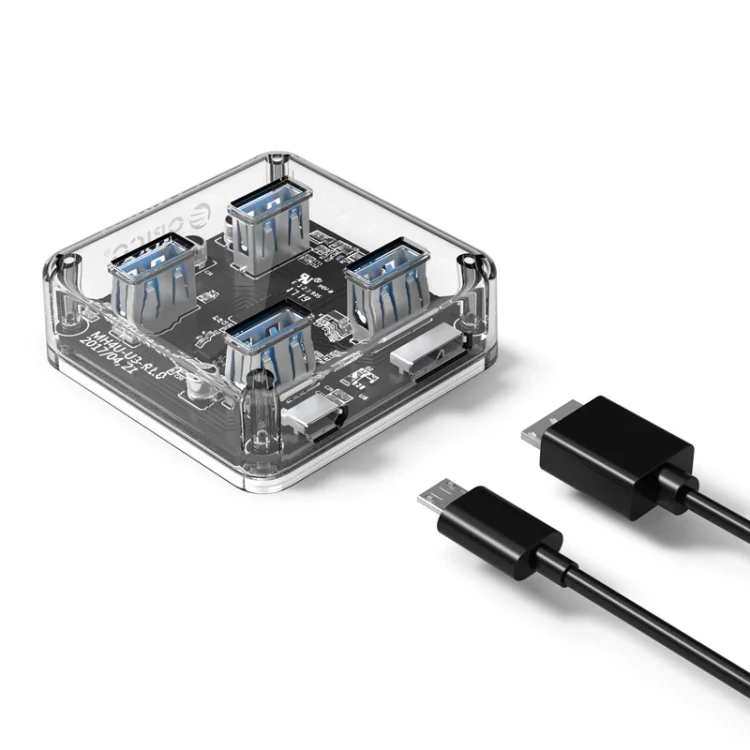 PC1223.webp ORICO MH4U-30 USB 3.0 Transparent Desktop HUB with 30cm Micro USB Cable - Image 1