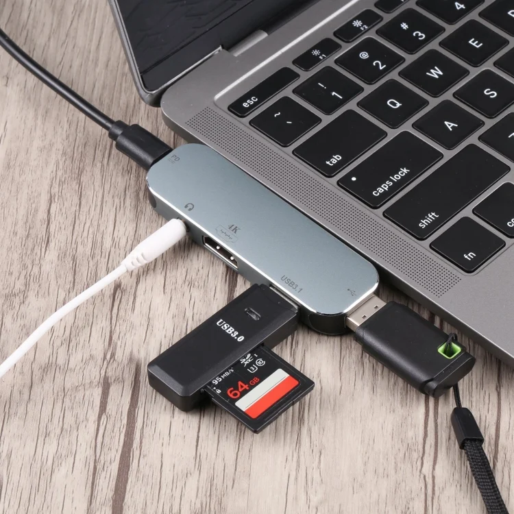 PC1923_3.webp 5 in 1 USB-C / Type-C Male to PD USB-C / Type-C Charging + 3.5mm AUX + 4K HDMI + USB 3.1 + USB Female Adapter - Image 4