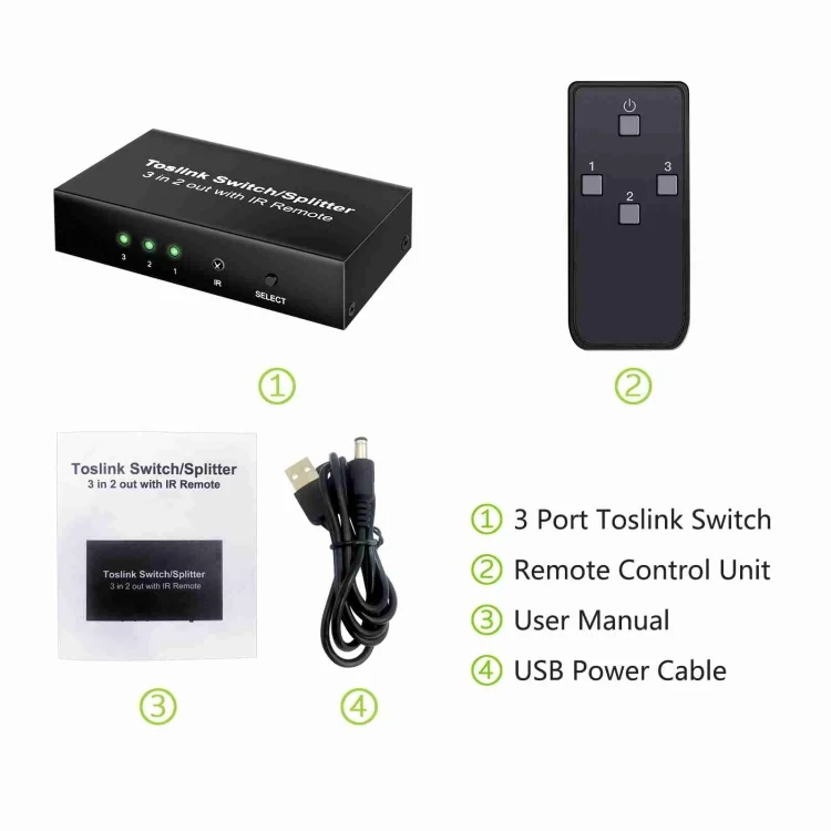PC2460_5.webp NK-T32 Toslink 3 In 2 Out Switch/Splitter with IR Remote - Image 6