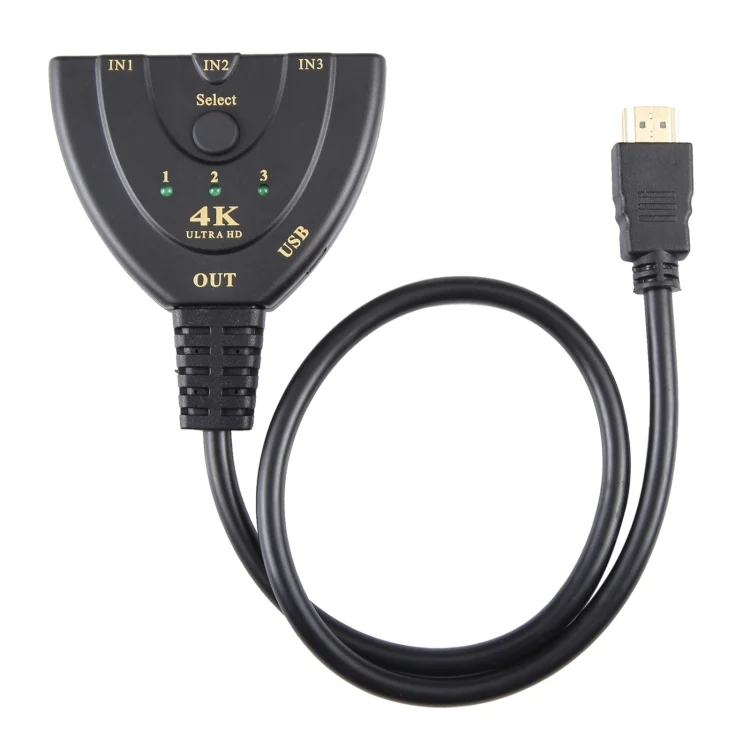 PC2521_1.webp 3 x 1 4K 30Hz HDMI Switcher with Pigtail HDMI Cable, Support External Power Supply - Image 2