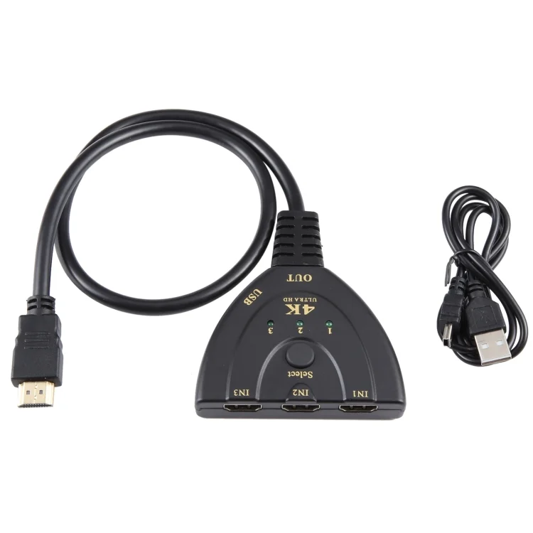 PC2521_2.webp 3 x 1 4K 30Hz HDMI Switcher with Pigtail HDMI Cable, Support External Power Supply - Image 3