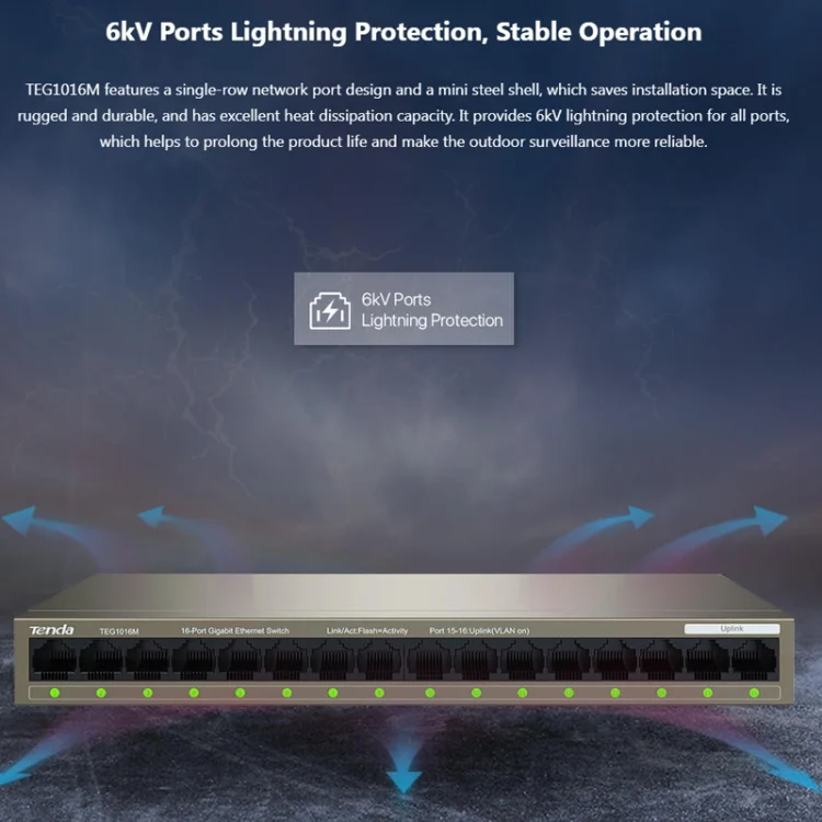 PC2599_8.webp Tenda TEG1016M Desktop Metal 16-Port Gigabit Ethernet Switch Fast Establish High-Speed Network - Image 9