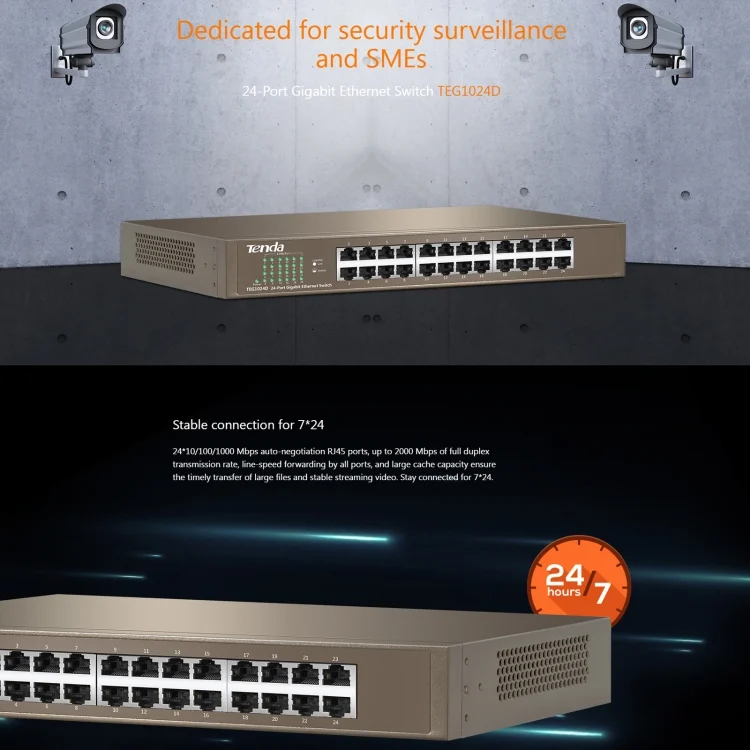 PC2625_3.webp Tenda TEG1024D Desktop v7.0 24-Port Gigabit Ethernet Switch 6KV Lightning Protect - Image 4