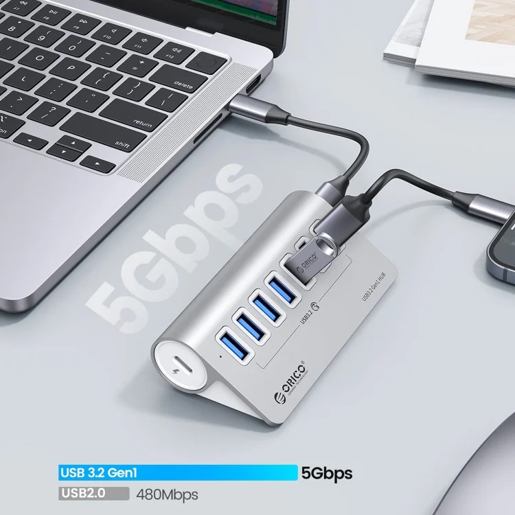 PC3085S_1.webp ORICO M3U7 Aluminum Alloy 7-Port USB 3.2 Gen1 5Gbps HUB with 0.5m Cable - Image 2