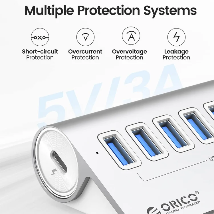 PC3085S_2.webp ORICO M3U7 Aluminum Alloy 7-Port USB 3.2 Gen1 5Gbps HUB with 0.5m Cable - Image 3