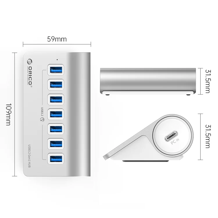 PC3085S_8.webp ORICO M3U7 Aluminum Alloy 7-Port USB 3.2 Gen1 5Gbps HUB with 0.5m Cable - Image 9