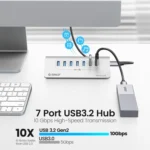ORICO M3U7-G2 Aluminum Alloy 7-Port USB 3.2 Gen2 10Gbps HUB with 0.5m Cable - Image 4