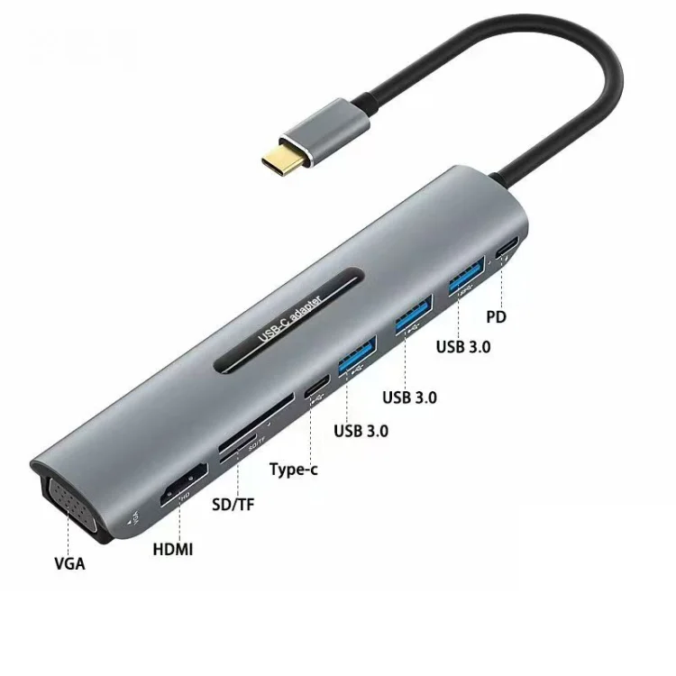 PC3089_3.webp V216 9 in 1 USB-C / Type-C to PD + 3 x USB 3.0 + USB-C / Type-C + SD + TF + HDMI + VGA HUB Adapter - Image 4