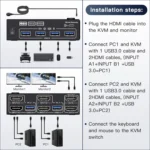KC-KVM202AS 4K 60HZ USB3.0 HDMI Dual Display KVM Switcher Support EDID Analog Lock Screen - Image 2