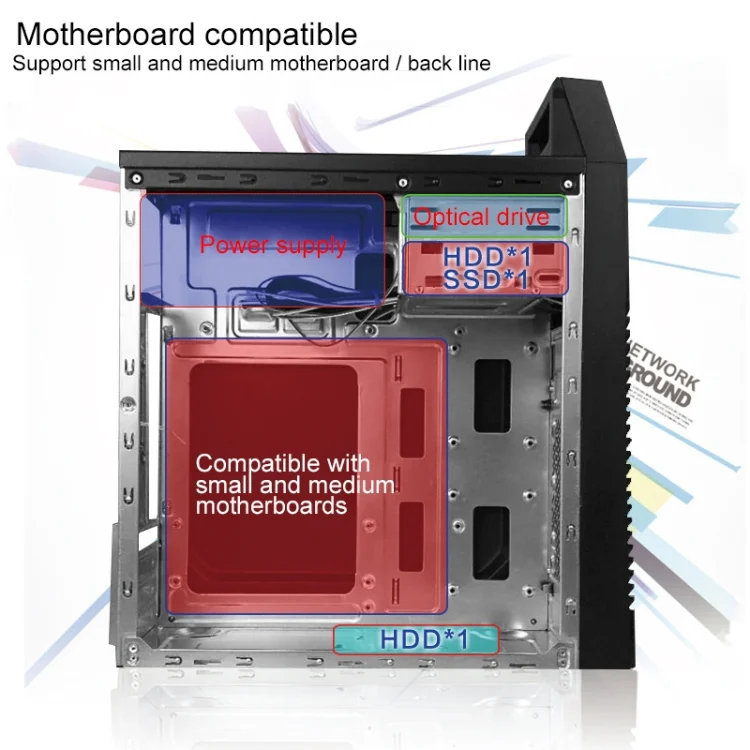 PC3205_3.webp Business Road 3 USB 2.0 Main Chassis 353x160x399mm M-ATX / ATX / Mini-ITX PC Desktop Computer Case - Image 4