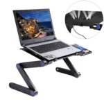 Portable 360 Degree Adjustable Foldable Aluminium Alloy Desk Stand with Double CPU Fans & Mouse Pad for Laptop / Notebook