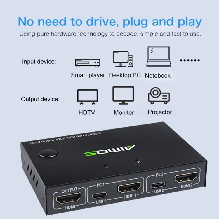 PC3369_5.webp AIMOS AM-KVM201CC 2 Ports USB HUB HDMI KVM Switch without Extension Cable - Image 6