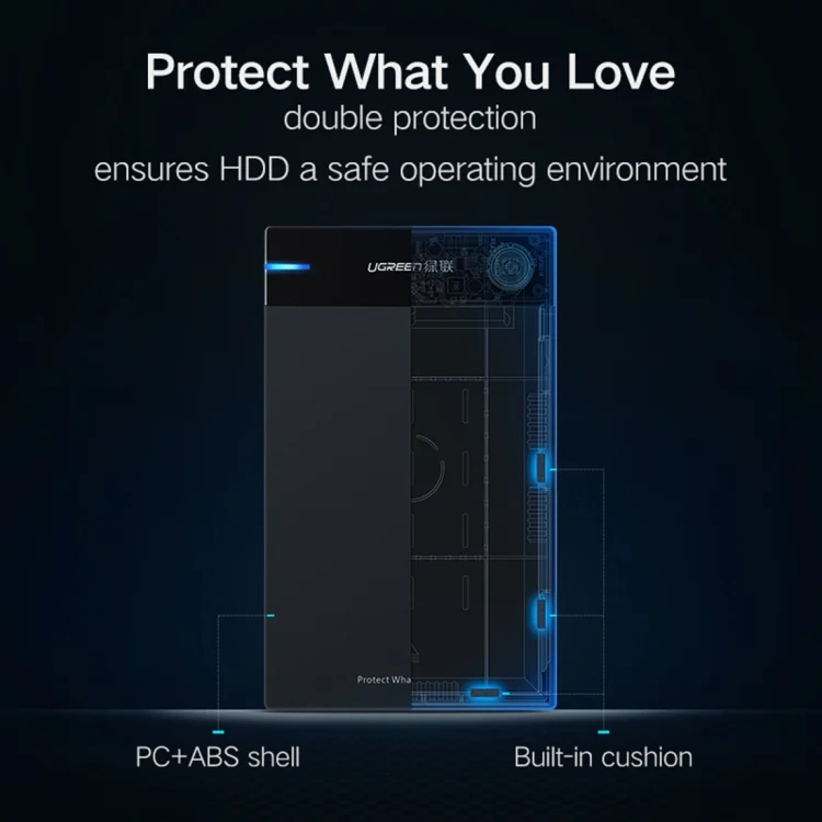 PC3511_2.webp UGREEN US222 HDD Enclosure 2.5 / 3.5 inch SATA to USB 3.0 SSD Adapter Hard Disk Drive Box External HDD Case, Support UASP Protocol - Image 3