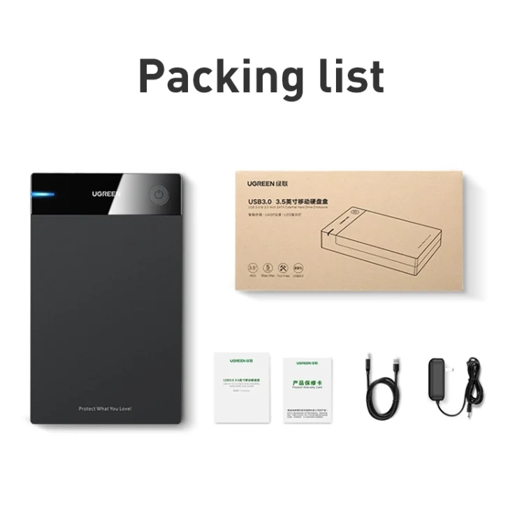 PC3511_7.webp UGREEN US222 HDD Enclosure 2.5 / 3.5 inch SATA to USB 3.0 SSD Adapter Hard Disk Drive Box External HDD Case, Support UASP Protocol - Image 8