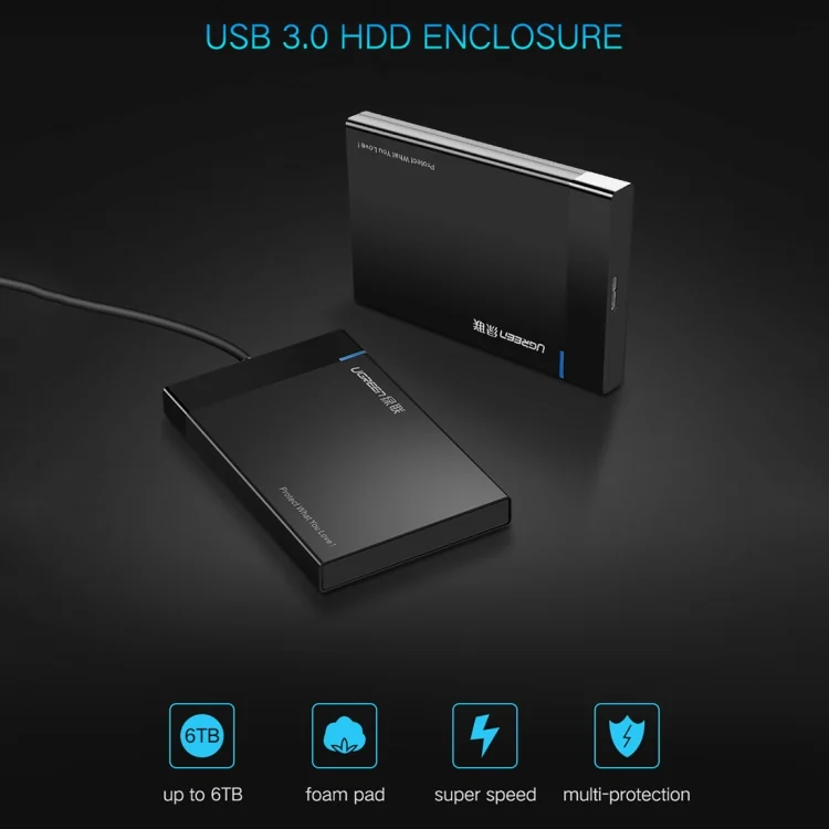 PC3512B_2.webp UGREEN US221 HDD Enclosure 2.5 inch SATA to USB 3.0 SSD Adapter Hard Disk Drive Box External HDD Case, Support UASP Protocol - Image 3
