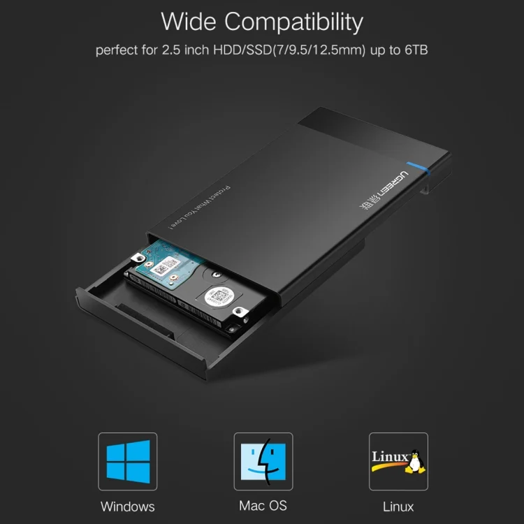 PC3512B_8.webp UGREEN US221 HDD Enclosure 2.5 inch SATA to USB 3.0 SSD Adapter Hard Disk Drive Box External HDD Case, Support UASP Protocol - Image 9