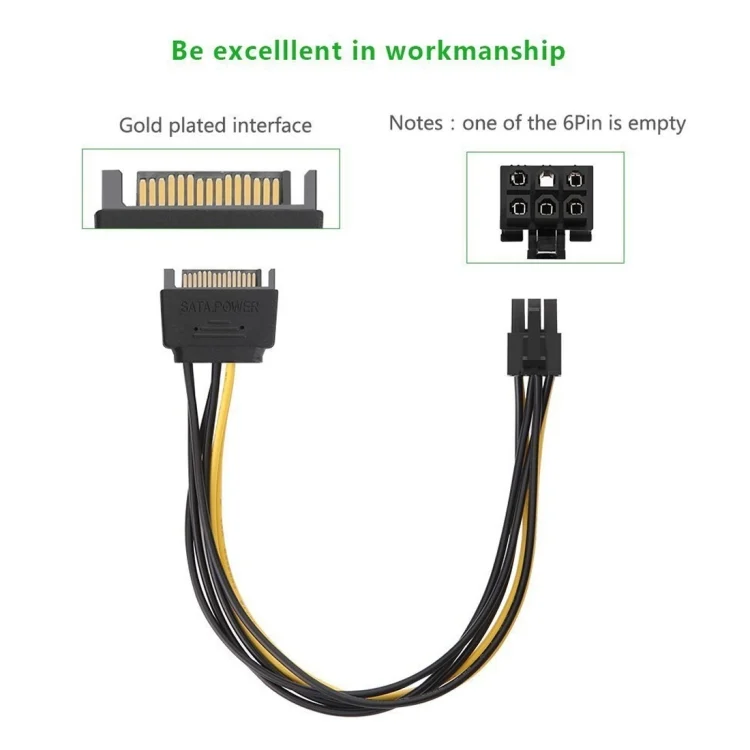 PC3745_3.webp 20cm SATA 15 Pin to 6 Pin PCI Express Graphics Video Card Sata Power Cable - Image 4