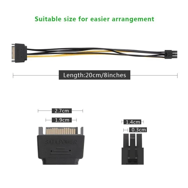 PC3745_5.webp 20cm SATA 15 Pin to 6 Pin PCI Express Graphics Video Card Sata Power Cable - Image 6