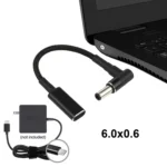 PD 100W 18.5-20V 6.0 x 0.6mm Elbow to USB-C / Type-C Adapter Nylon Braid Cable - Image 5