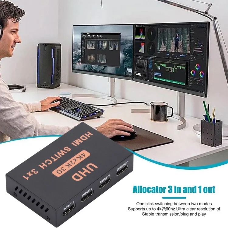 PC4281_6.webp HDMI Switch 3 into 1 out 4Kx2K HD Video Switch, with Remote Control - Image 7
