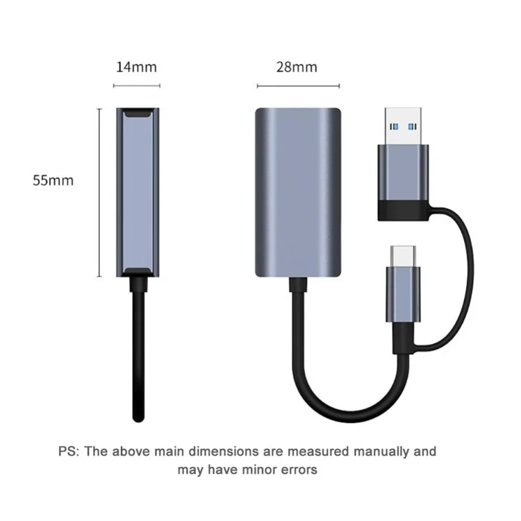 PC4411_2.webp BYL-2207TU 2 in 1 USB + Type-C to RJ45 Docking Station HUB Adapter - Image 3