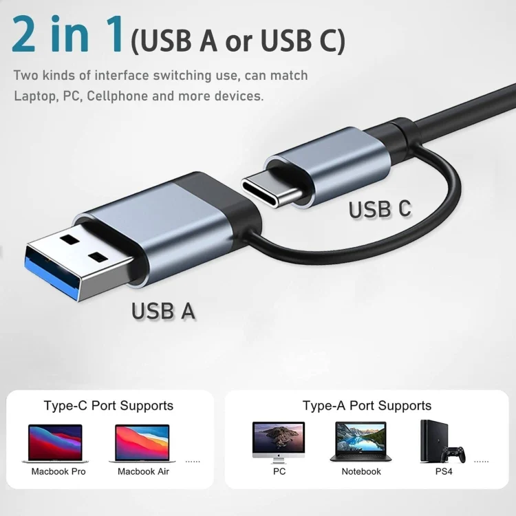 PC4411_4.webp BYL-2207TU 2 in 1 USB + Type-C to RJ45 Docking Station HUB Adapter - Image 5