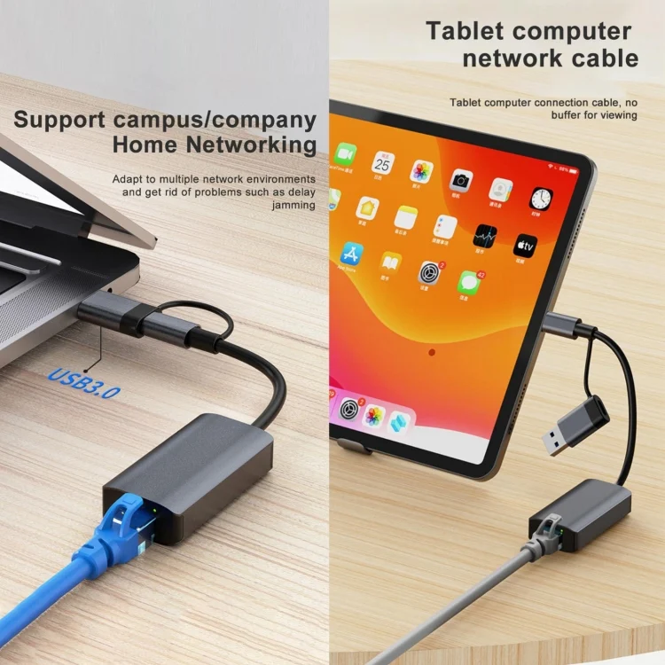 PC4411_6.webp BYL-2207TU 2 in 1 USB + Type-C to RJ45 Docking Station HUB Adapter - Image 7